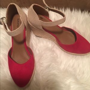 Red suede wedges